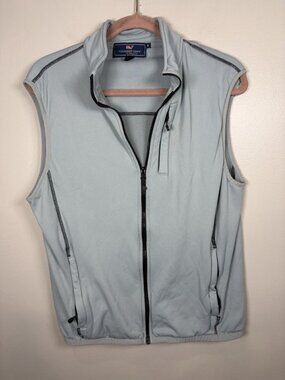 Vineyard Vines Vest Mens Medium Gray Fleece Full Zip Pockets Outdoor Casual